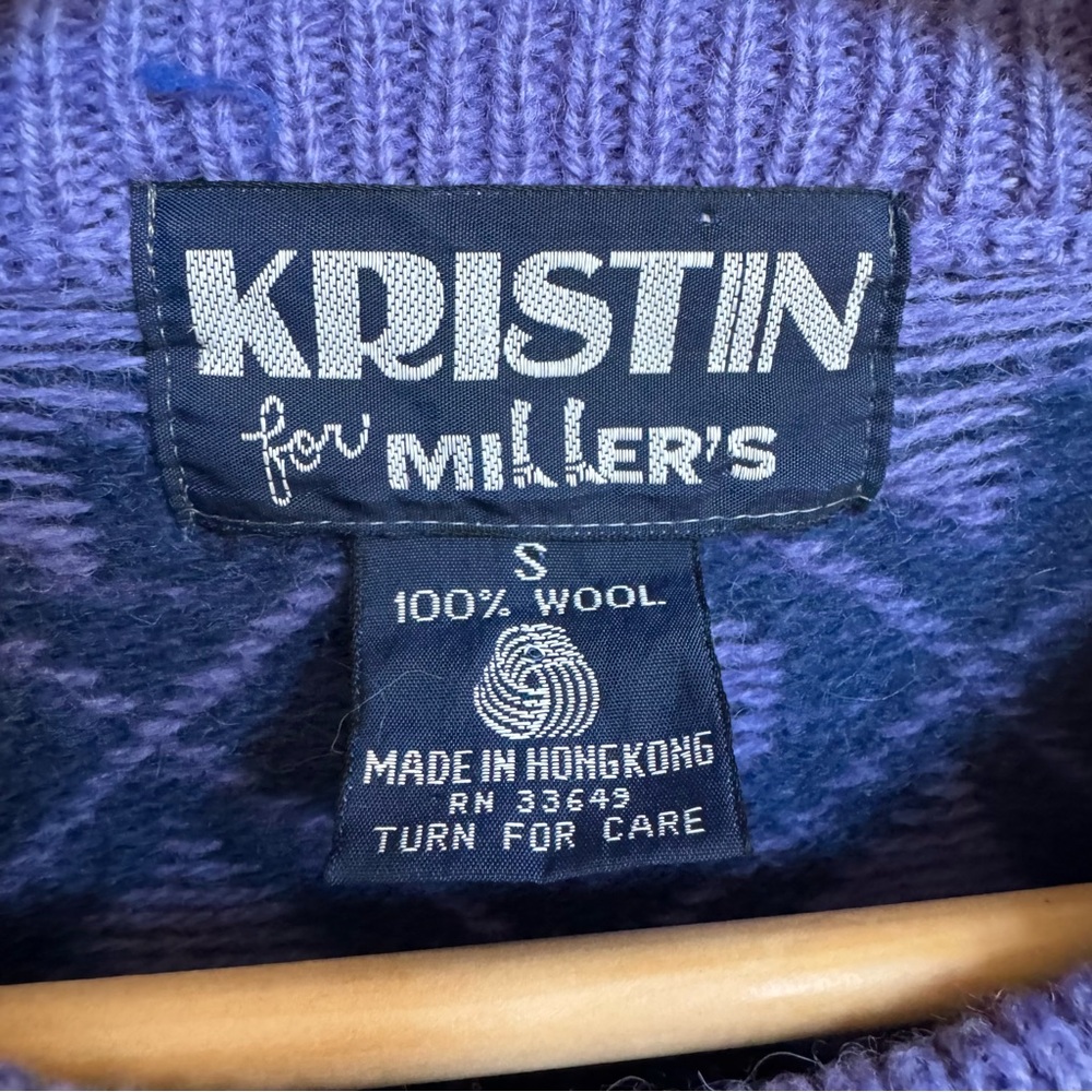 VTG Kristin for Miller’s Purple & Pink Wool Fair Isle Horse Motif Sweater. S - Picture 4 of 4